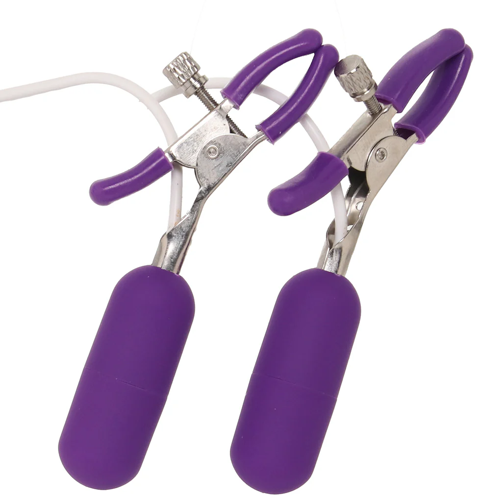 10 Function Vibrating Nipple Clamps in Purple - Image 3