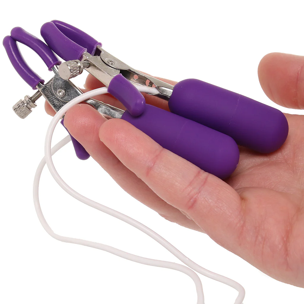 10 Function Vibrating Nipple Clamps in Purple - Image 4