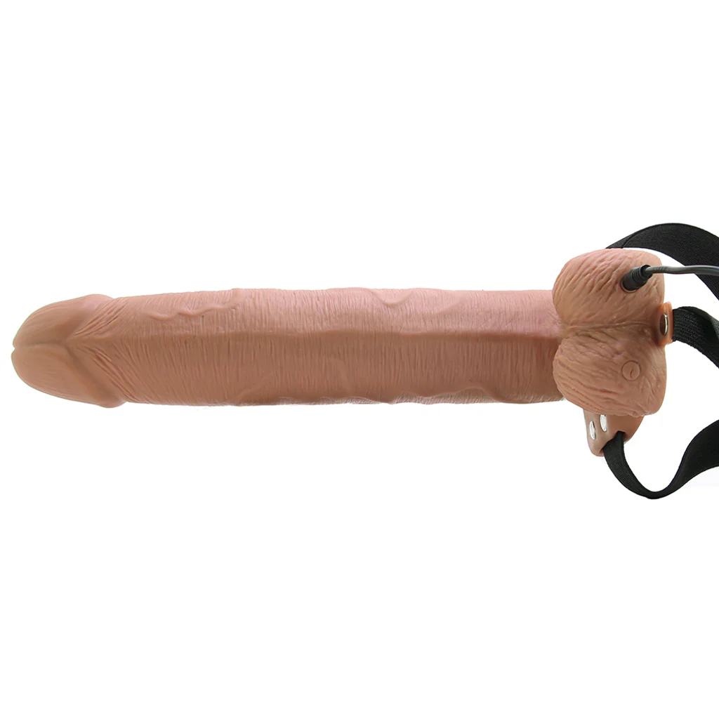 10 Inch Hollow Vibrating Strap-On with Remote in Tan - Image 3