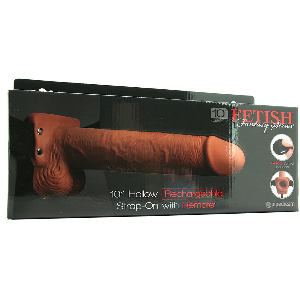 10 Inch Hollow Vibrating Strap-On with Remote in Tan - Image 6