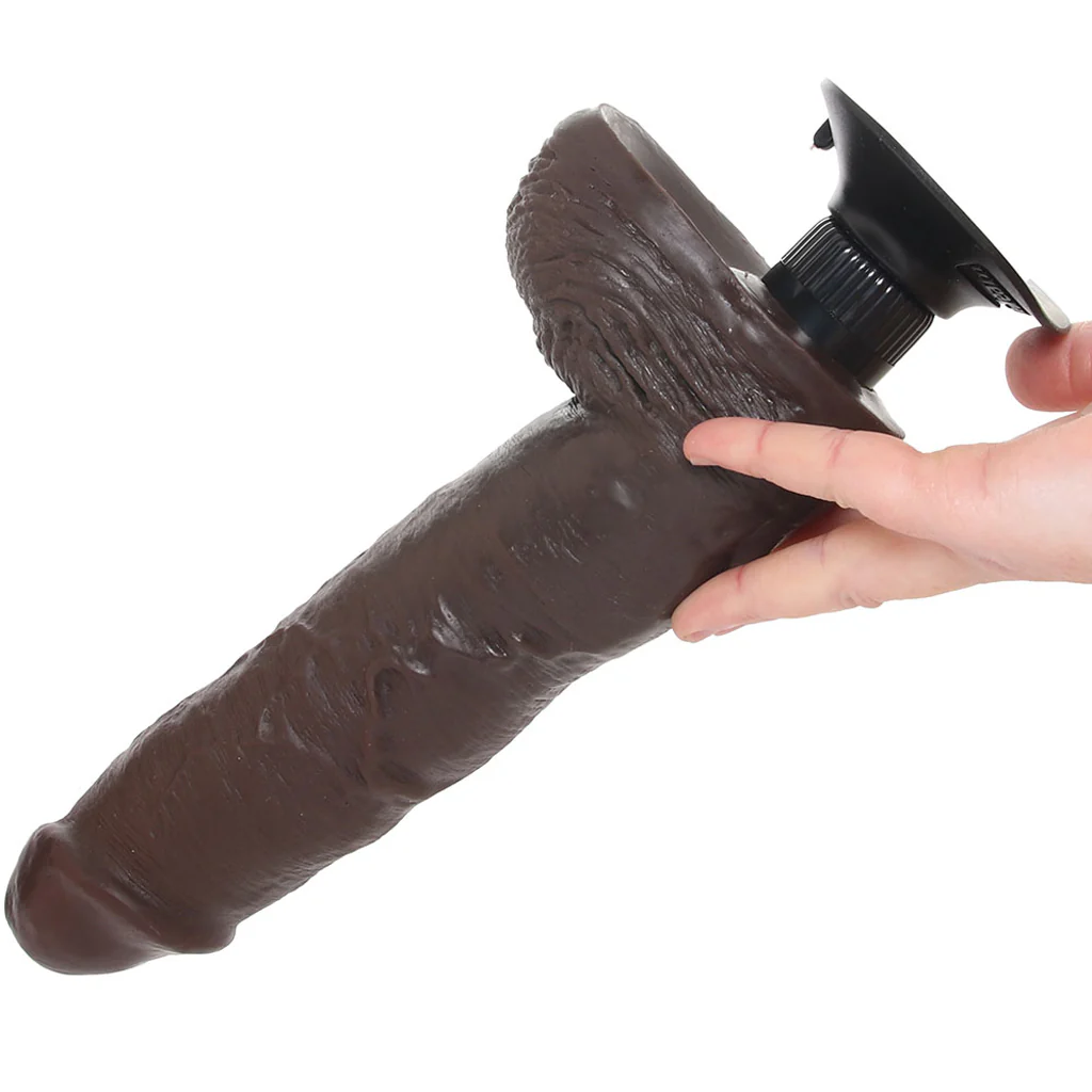 King Cock 10 Inch Vibrating Dildo with Balls in Brown - Image 4