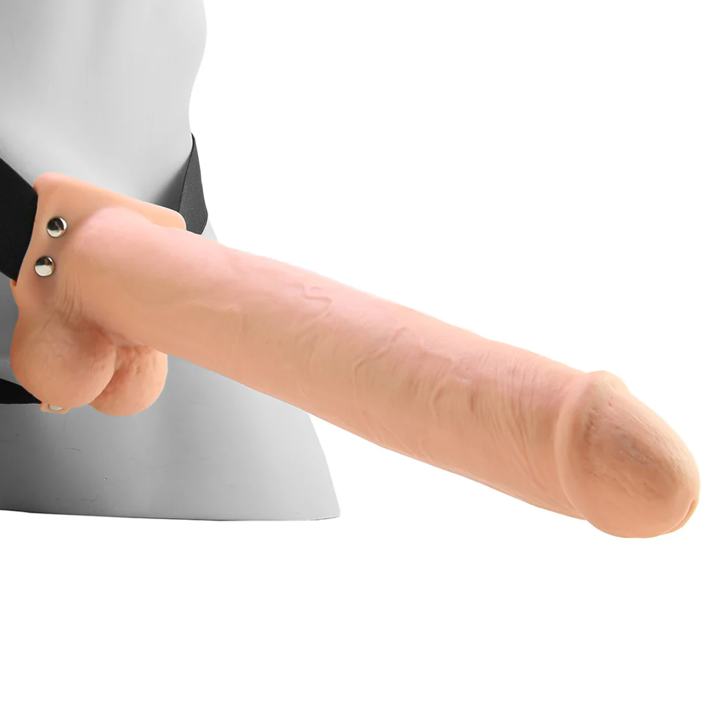 11 Inch Hollow Vibrating Strap-On with Balls in Vanilla - Image 2