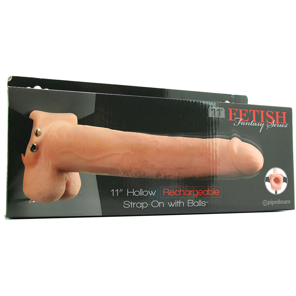 11 Inch Hollow Vibrating Strap-On with Balls in Vanilla - Image 6