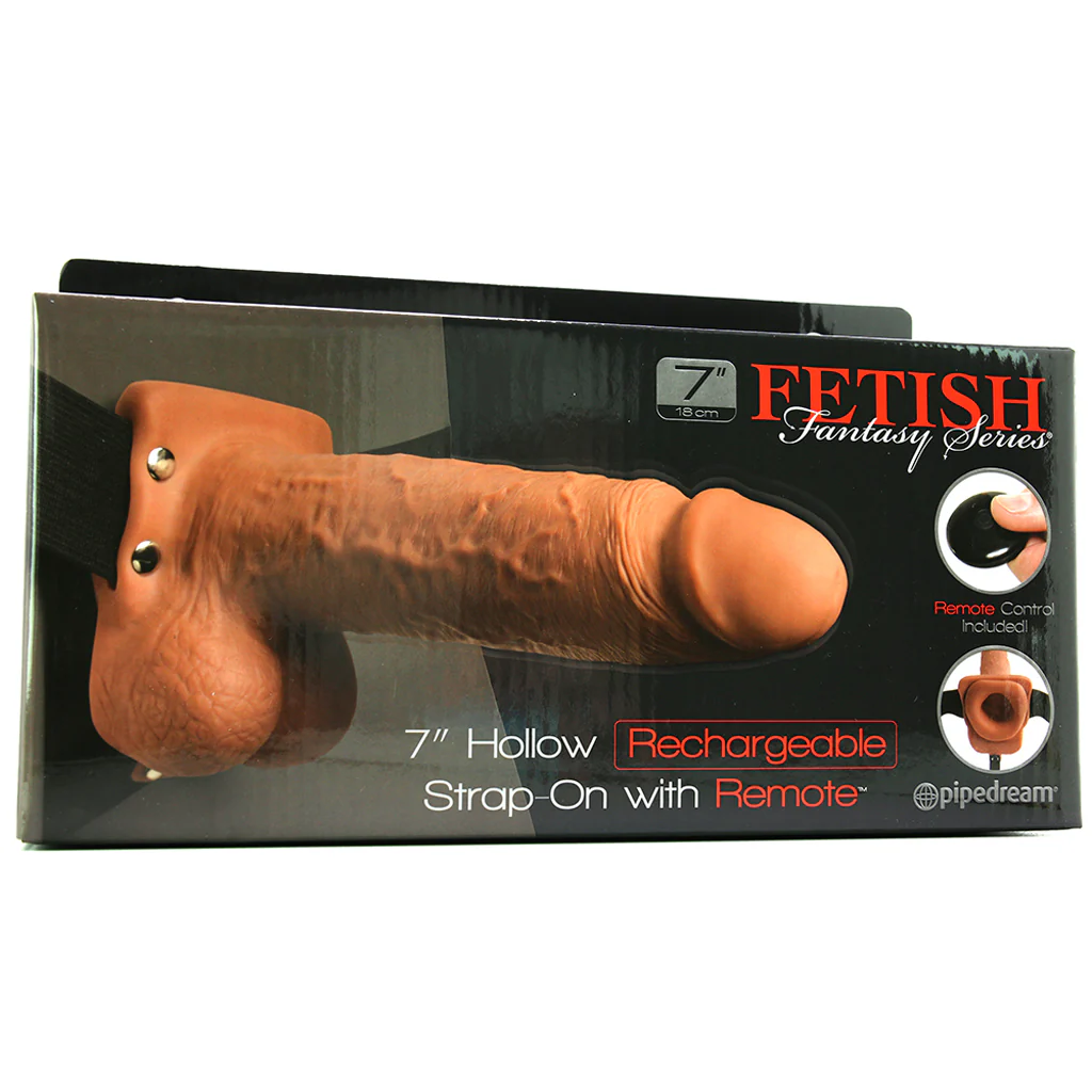 7 Inch Hollow Vibrating Strap-On with Remote in Tan - Image 6