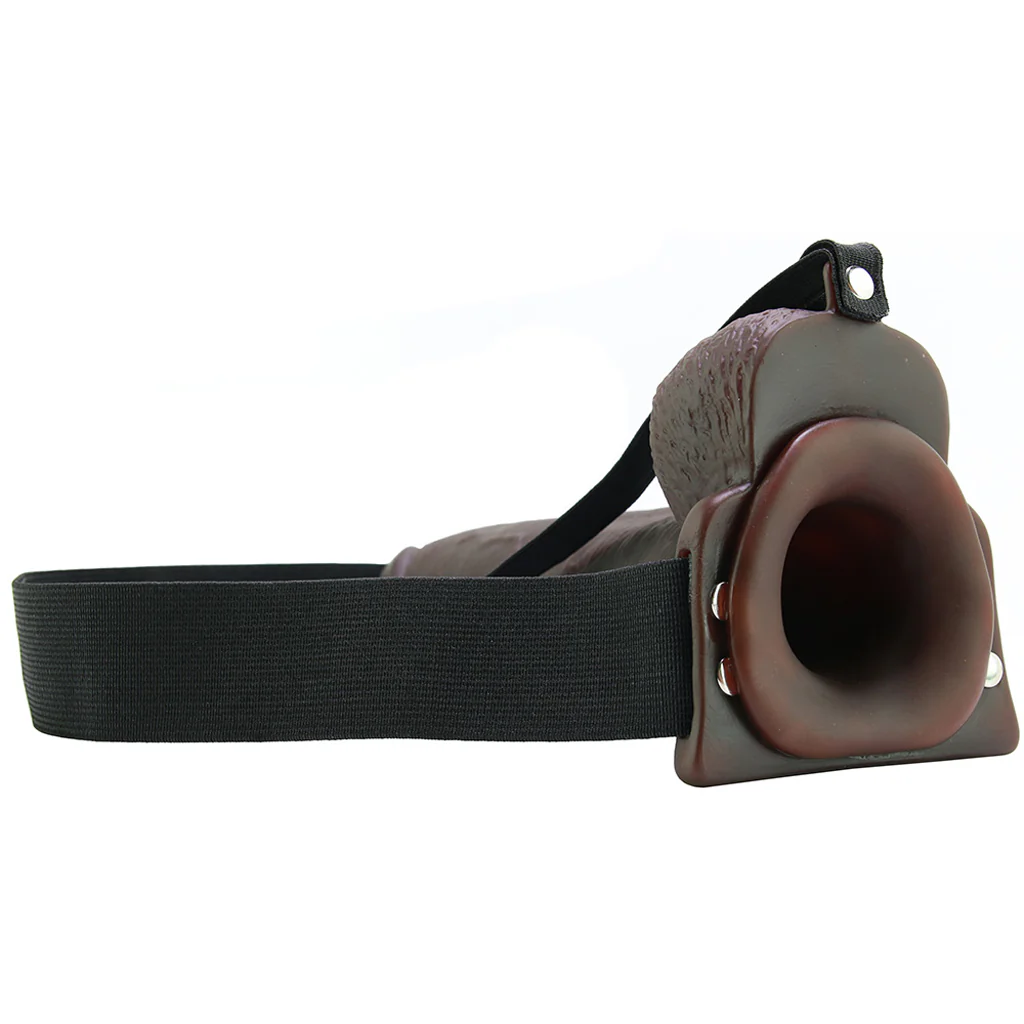9 Inch Hollow Squirting Strap-On with Balls in Brown - Image 3