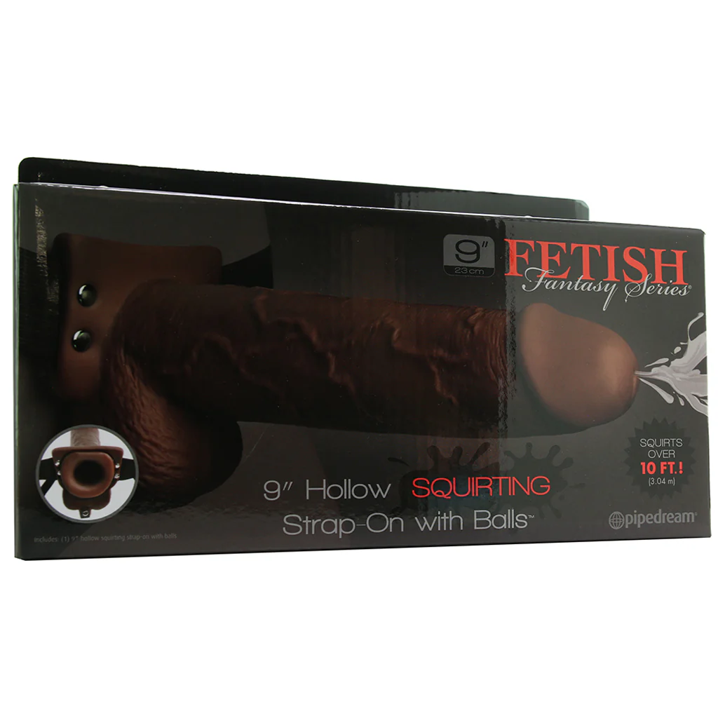9 Inch Hollow Squirting Strap-On with Balls in Brown - Image 6