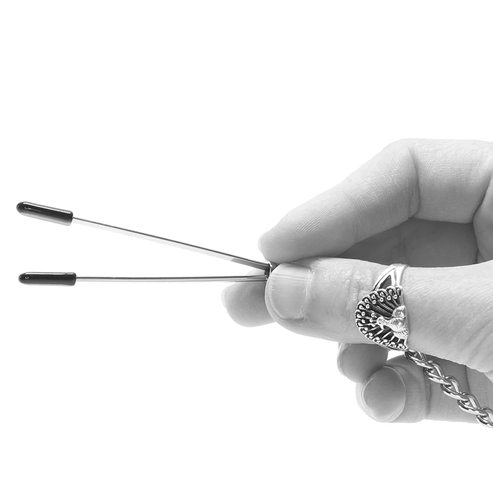 Lux Fetish Adjustable Tweezer Nipple Clips with Chain - Image 2
