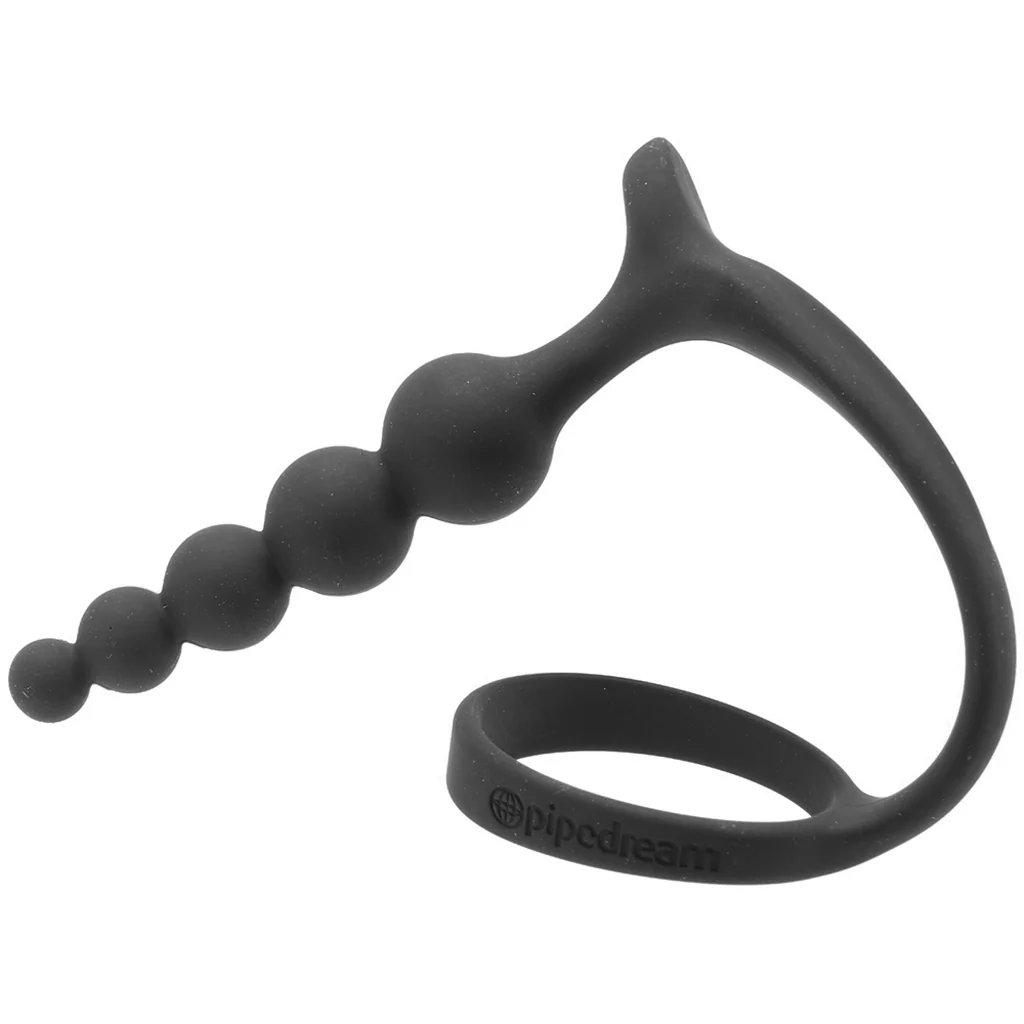 Anal Fantasy Ass-Gasm Beaded Cock Ring Plug in Black - Image 3