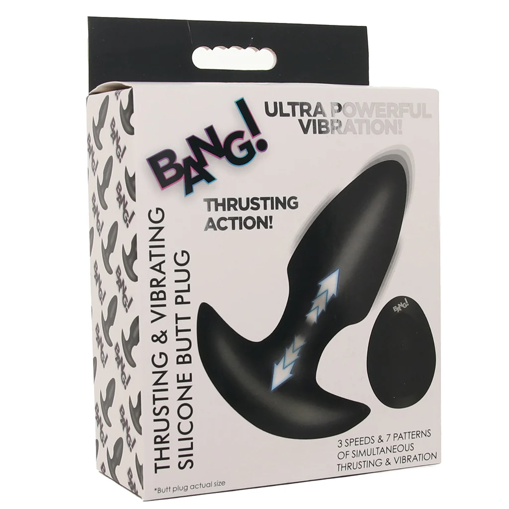 Bang! Thrusting & Vibrating Silicone Butt Plug in Black - Image 9