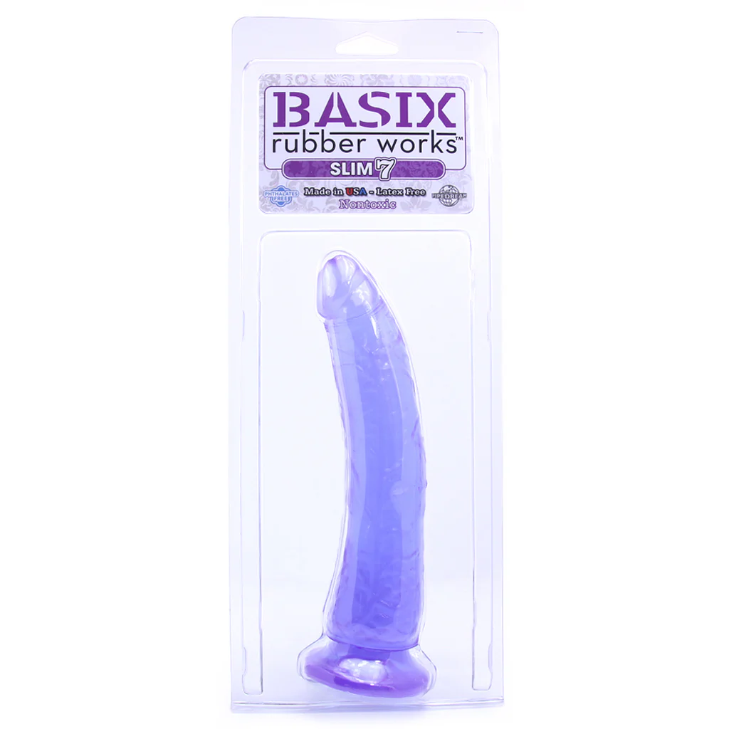 Basix Slim 7 Inch Dildo in Purple - Image 6