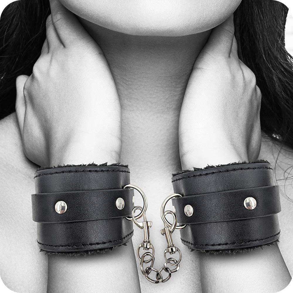 Black & White Plush Wrist Cuffs - Image 2