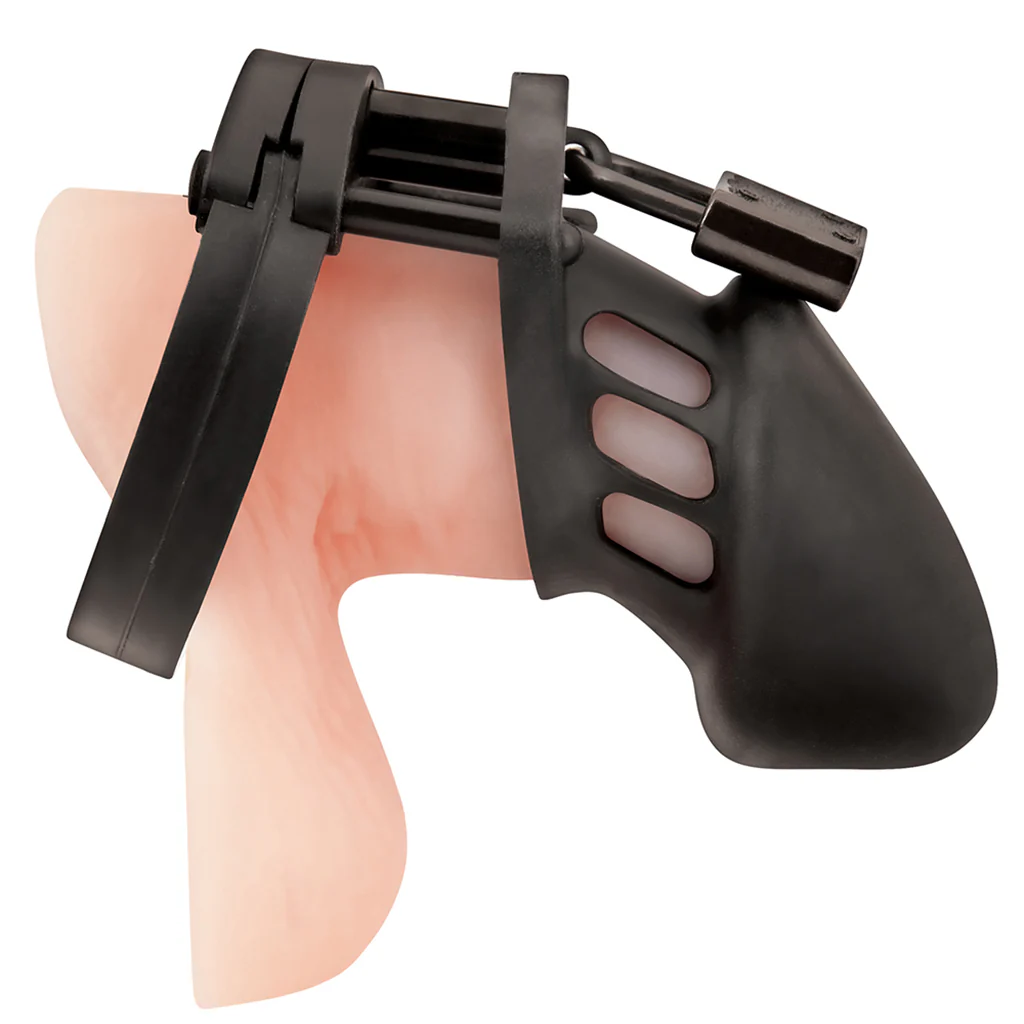 Blue Line Silicone Chastity Cage in Black - Image 2