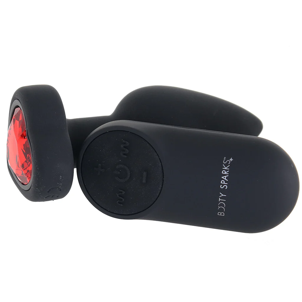 Booty Sparks Red Heart Gem Vibrating Anal Plug in Small - Image 3