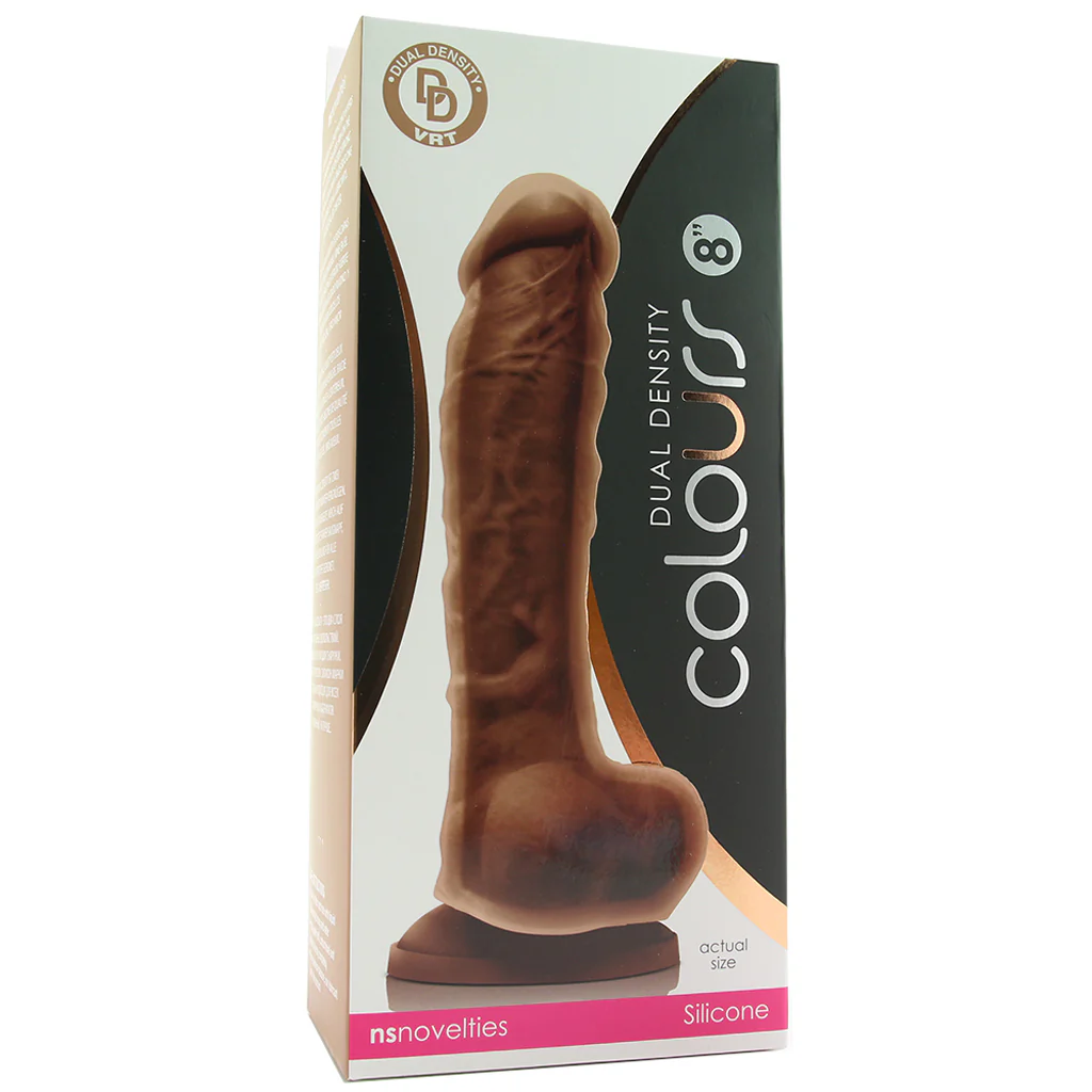 Colours 8 Inch Dual Density Silicone Dildo in Brown - Image 6