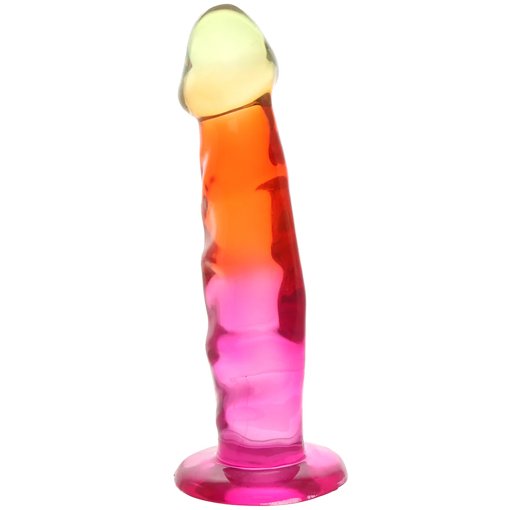 Crystal Jellies 7.5 Inch Ripple Classic Dildo in Rainbow - Image 3