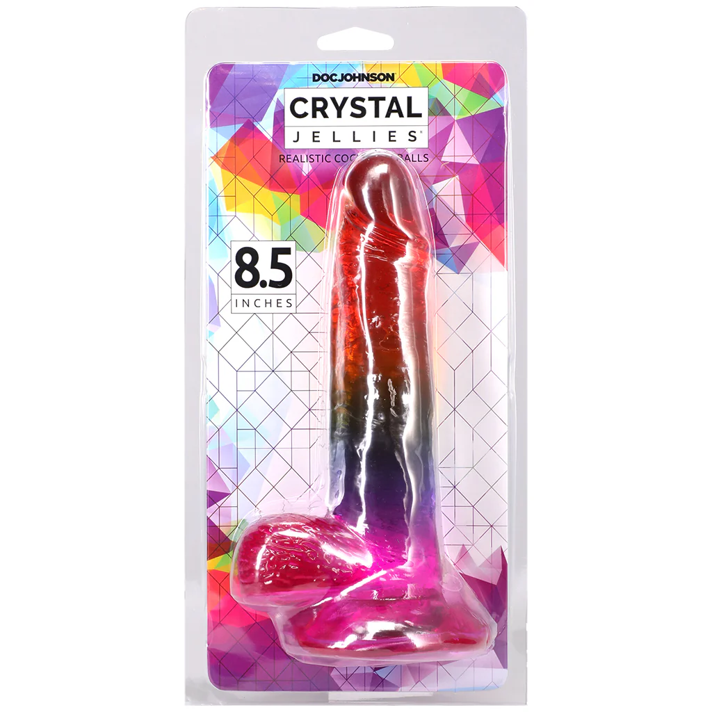 Crystal Jellies 8.5 Inch Cock & Balls Dildo in Rainbow - Image 9