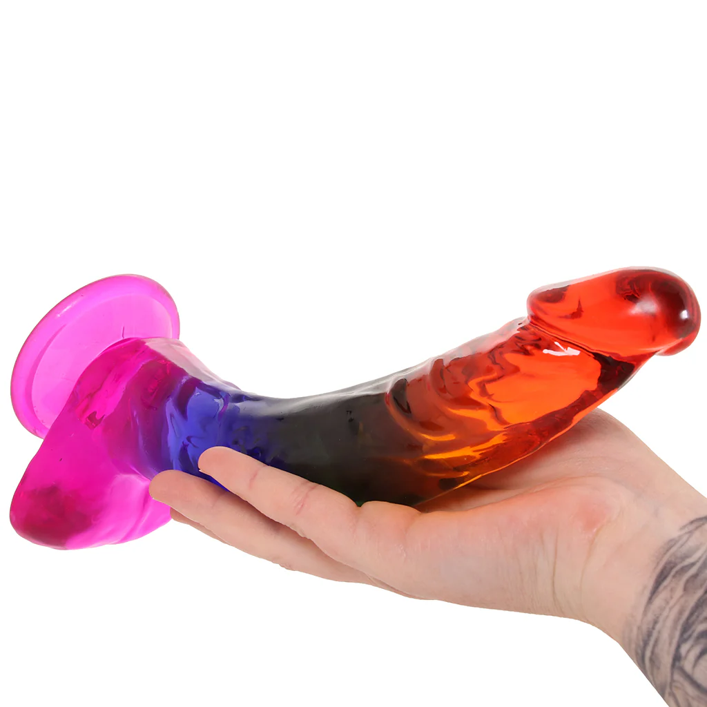 Crystal Jellies 9.5 Inch Cock & Balls Dildo in Rainbow - Image 4