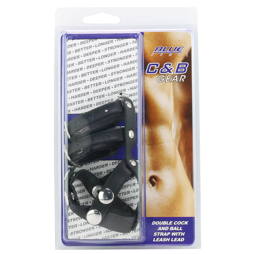 Blue Line Double Cock and Ball Strap with Leash Lead - Image 6