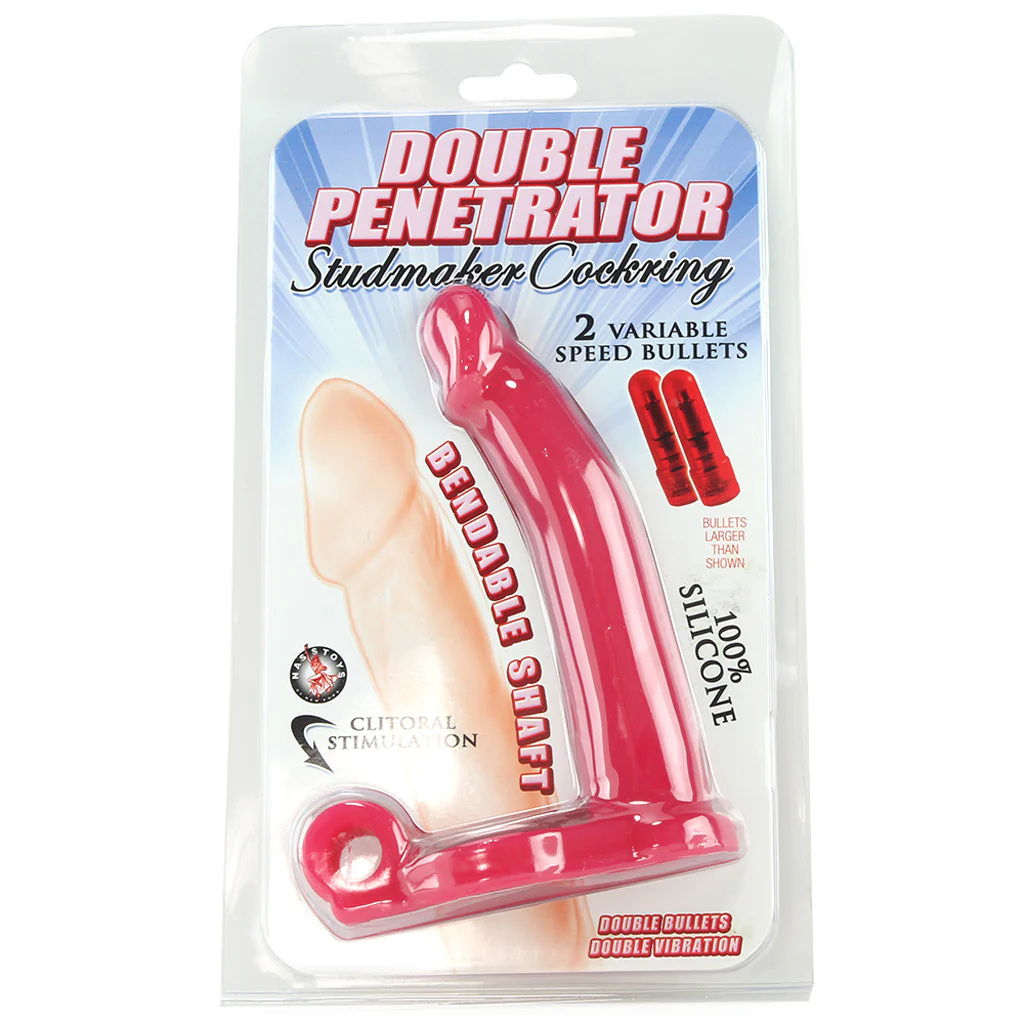 Double Penetrator Silicone Studmaker Cock Ring in Pink - Image 6
