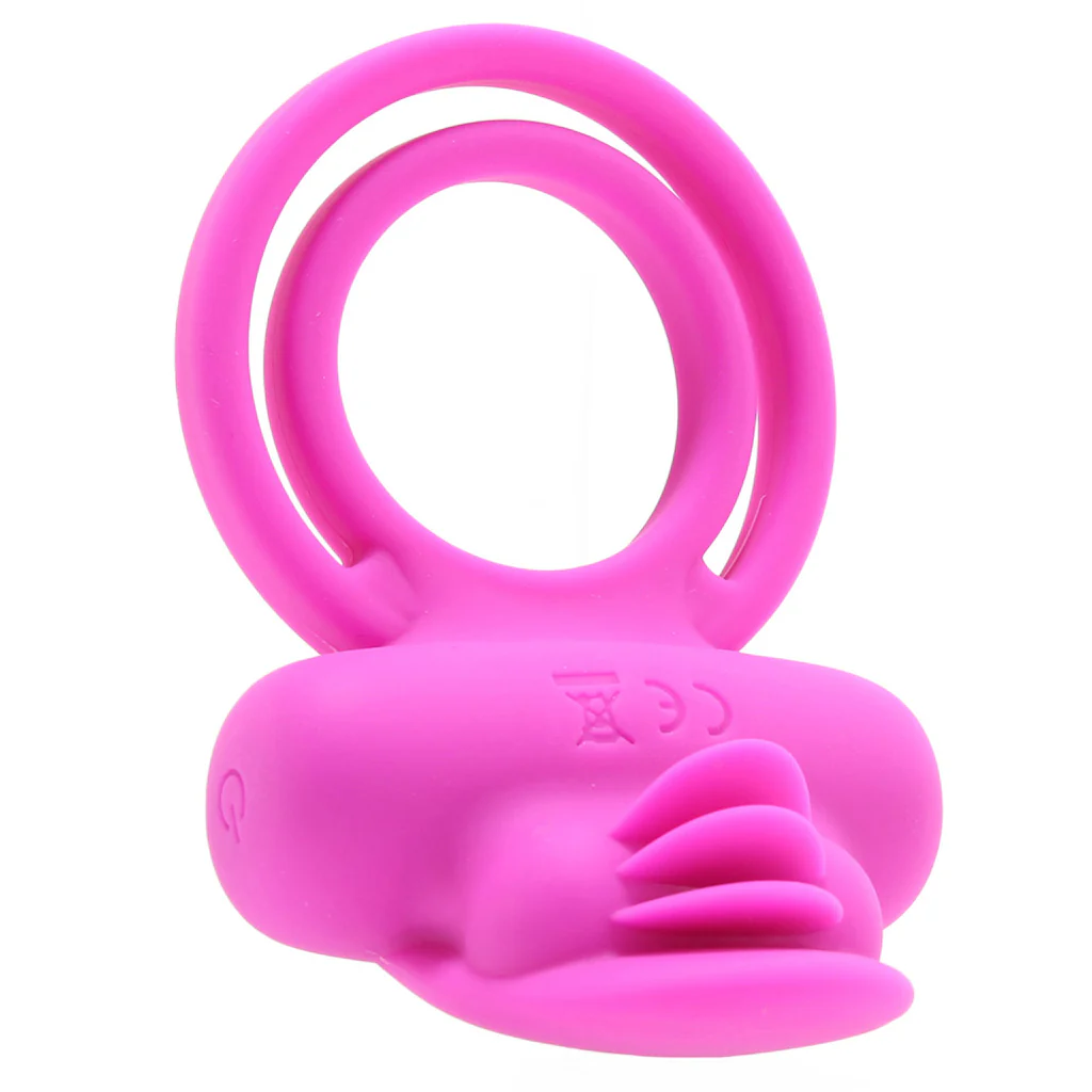 Dual Clit Flicker Vibrating Cock Ring in Pink - Image 4