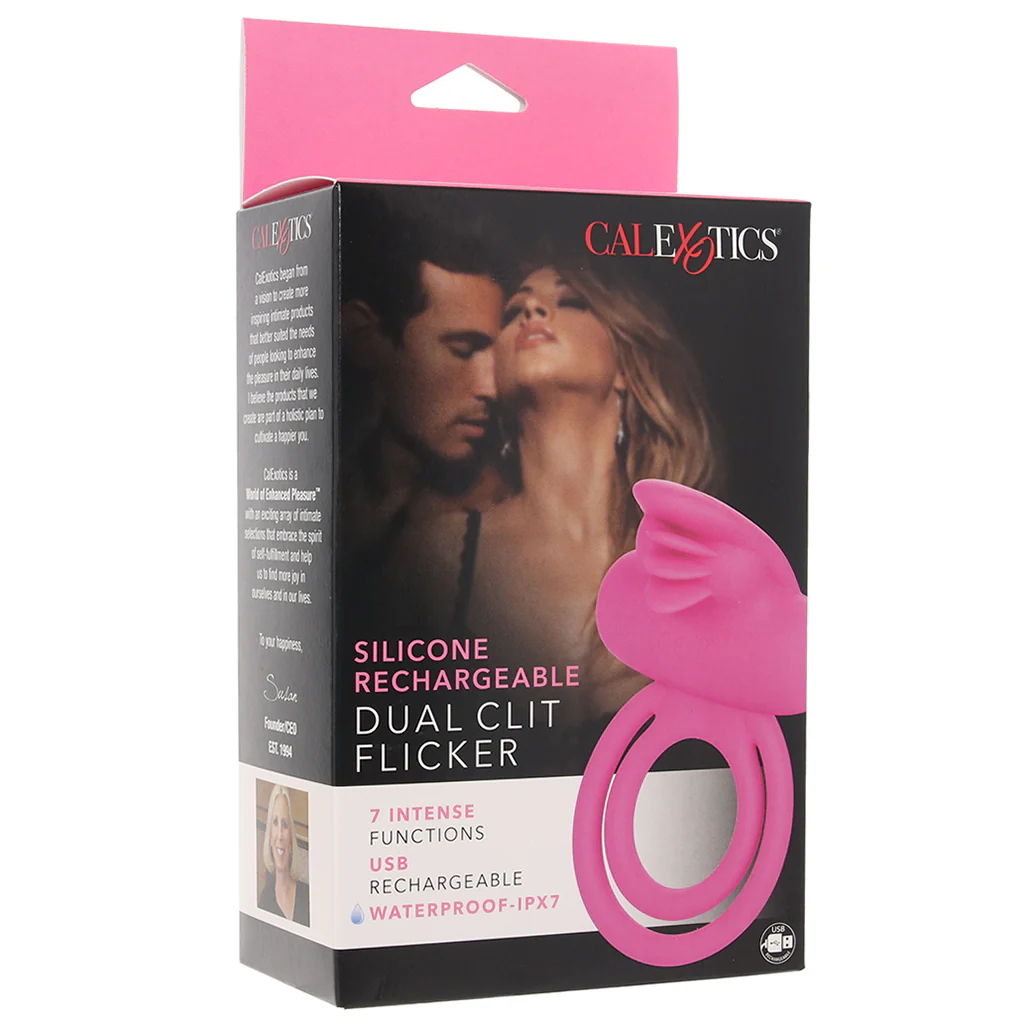 Dual Clit Flicker Vibrating Cock Ring in Pink - Image 6