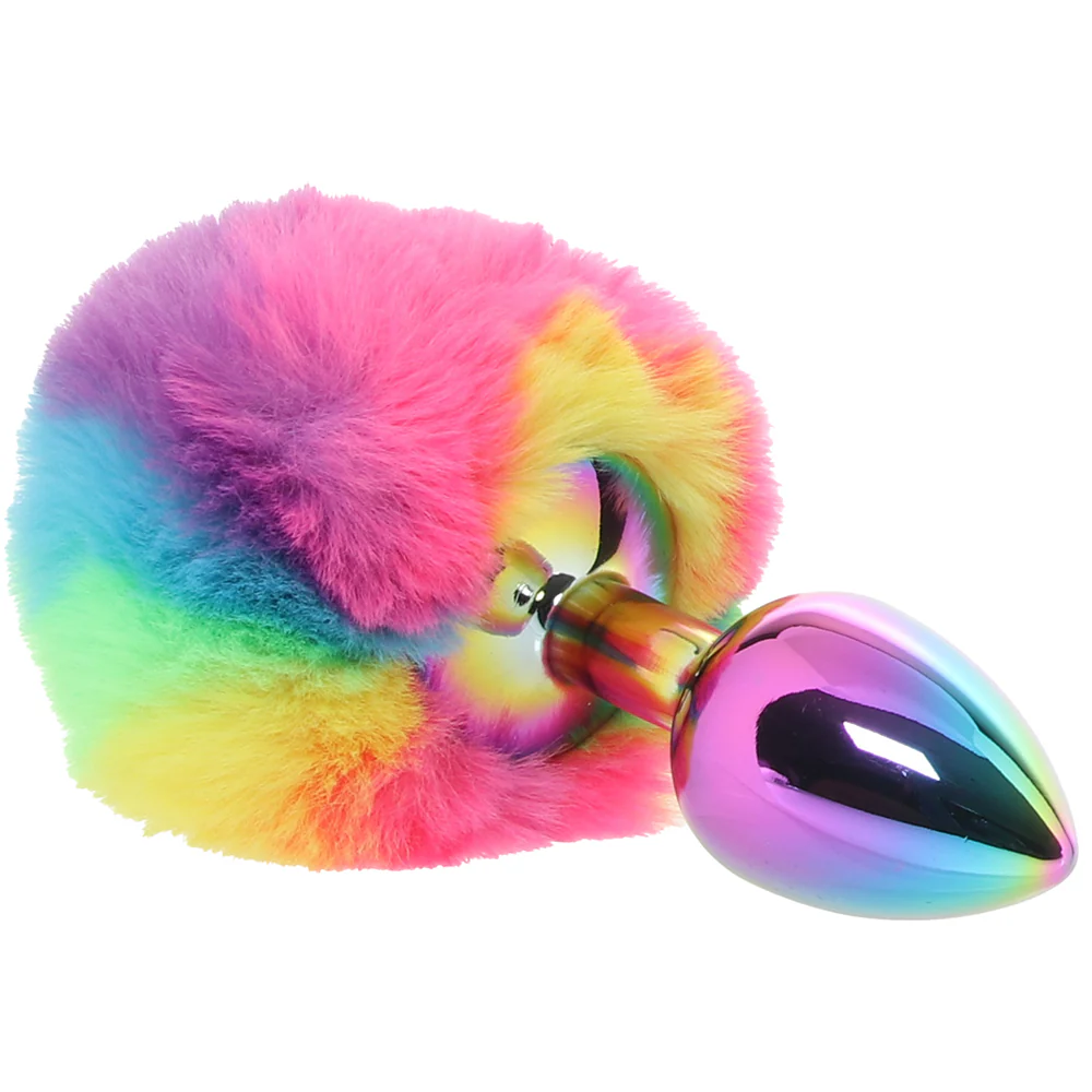 Gemsations 3 Inch Bunny Tail Butt Plug in Rainbow - Image 2