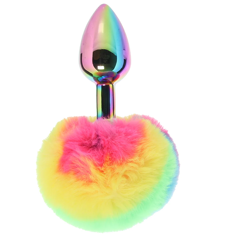 Gemsations 3 Inch Bunny Tail Butt Plug in Rainbow - Image 3