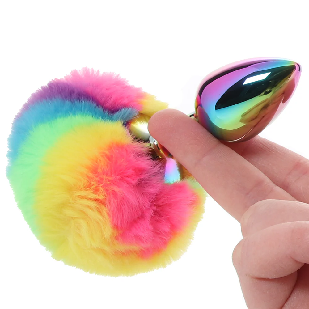 Gemsations 3 Inch Bunny Tail Butt Plug in Rainbow - Image 4