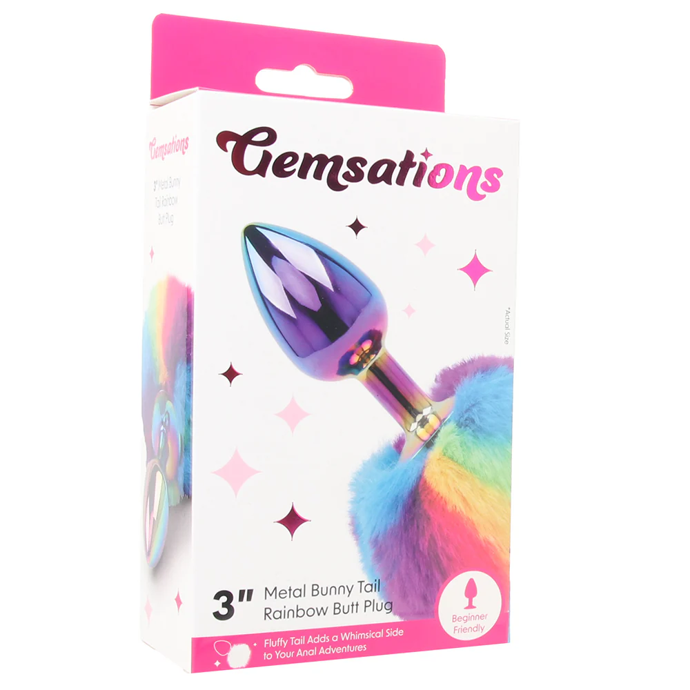 Gemsations 3 Inch Bunny Tail Butt Plug in Rainbow - Image 6