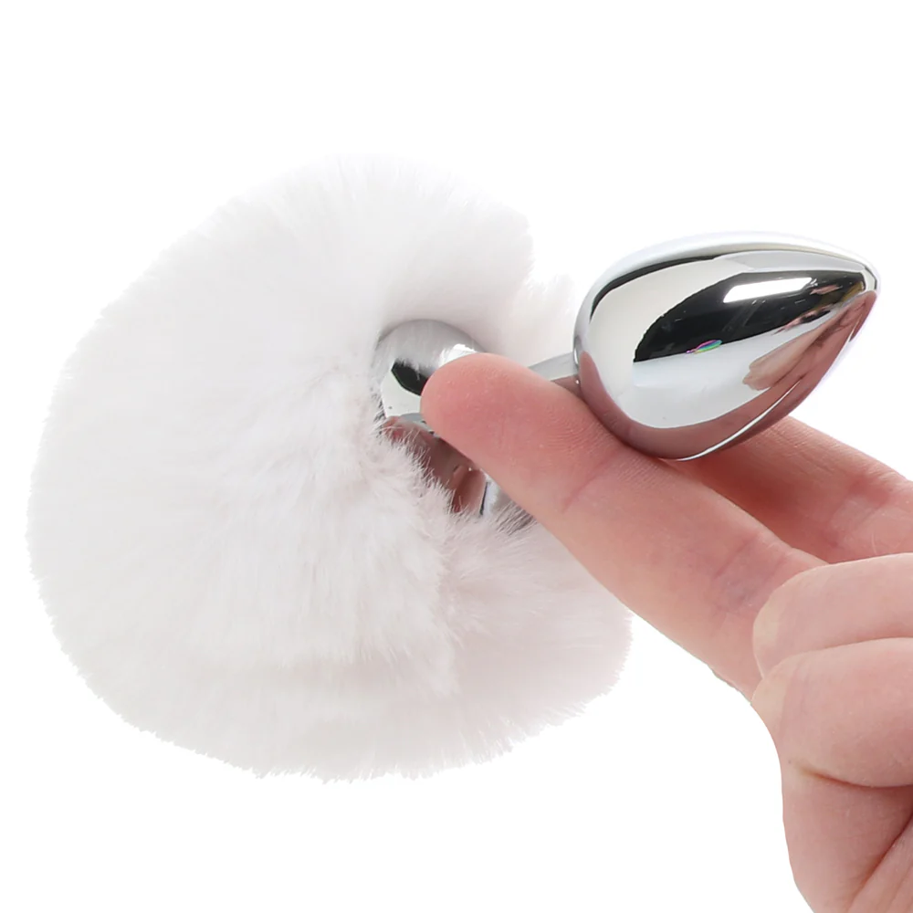 Gemsations 3 Inch Bunny Tail Butt Plug in Silver - Image 4