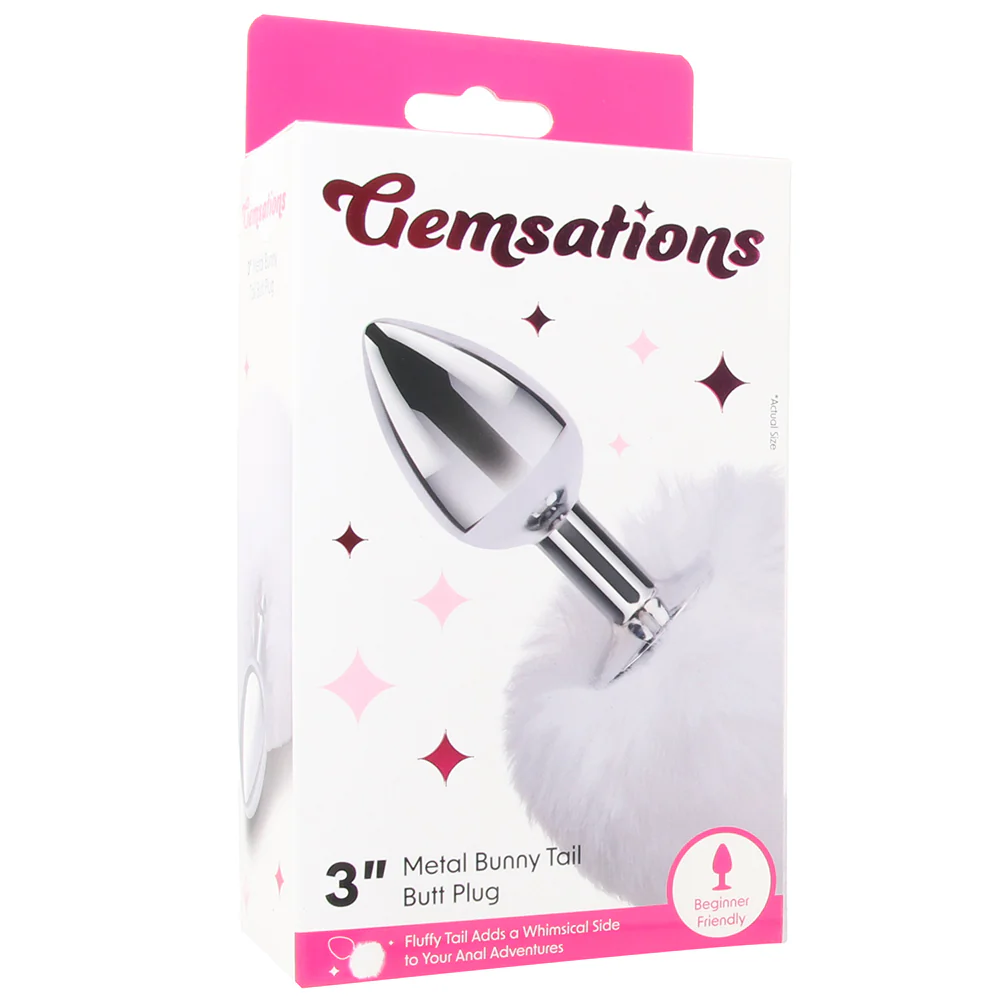 Gemsations 3 Inch Bunny Tail Butt Plug in Silver - Image 6