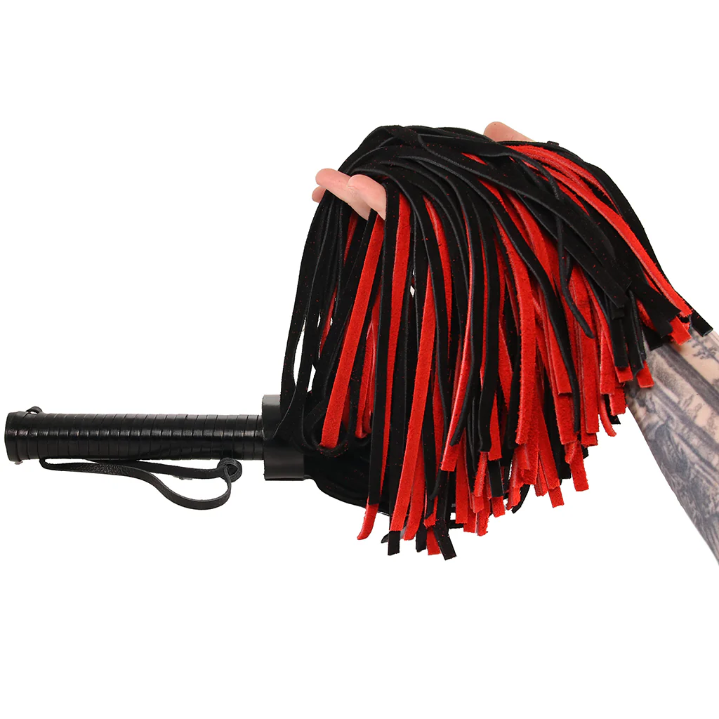 Long Suede Flogger in Black & Red - Image 3