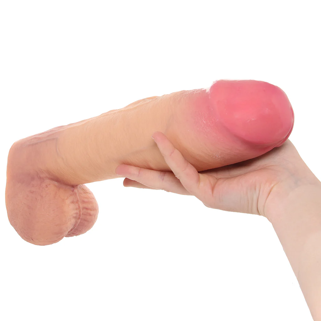 LoveBotz 12 Inch Cock Lock Dildo with Balls in Light - Image 4