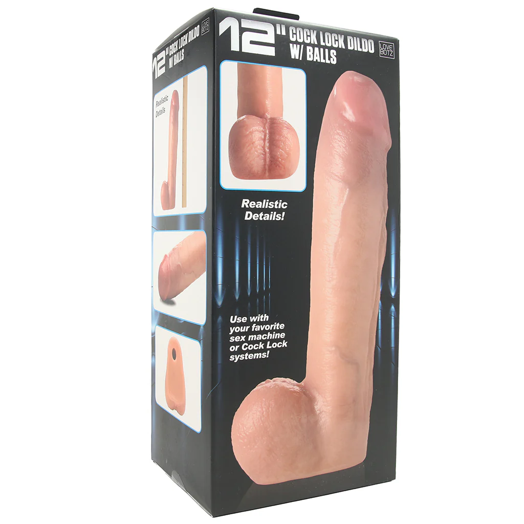 LoveBotz 12 Inch Cock Lock Dildo with Balls in Light - Image 9