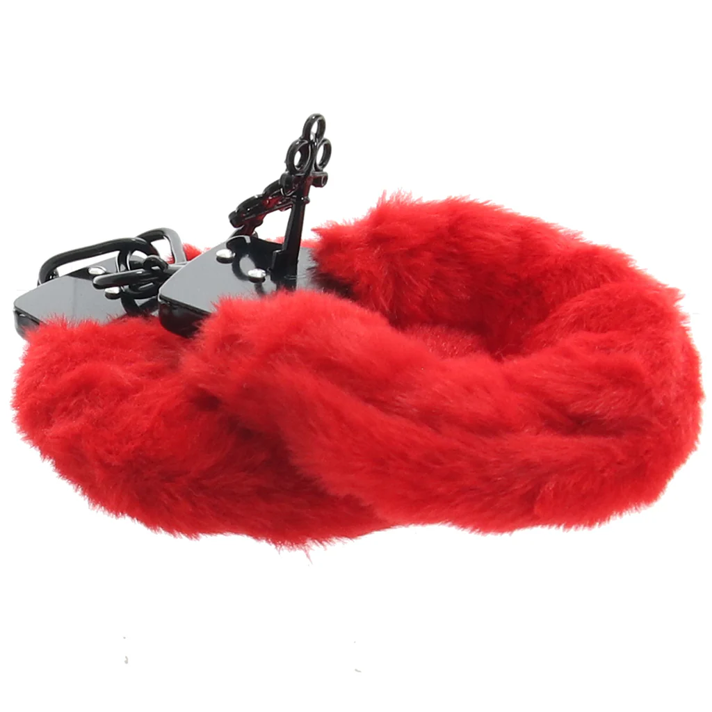 Master Series Cuffed in Fur Wrist Cuffs in Red - Image 3