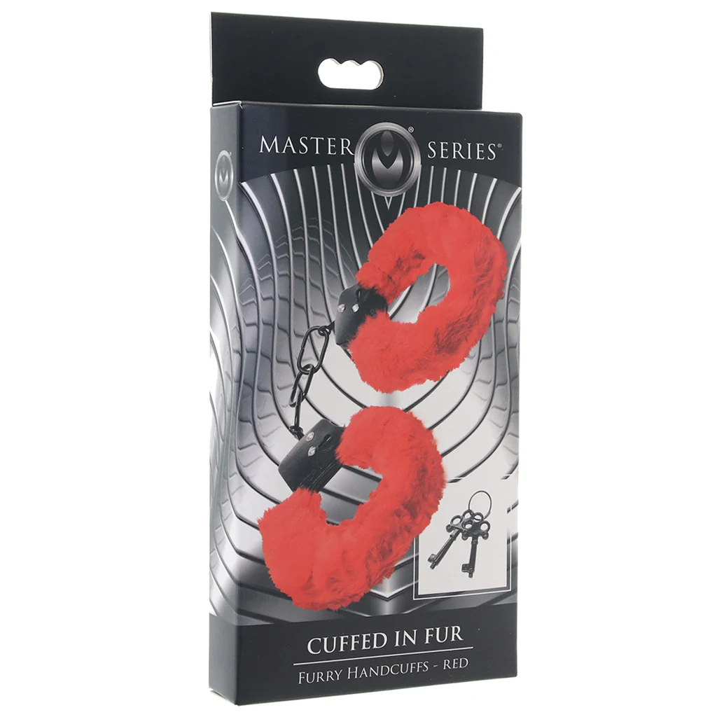 Master Series Cuffed in Fur Wrist Cuffs in Red - Image 6