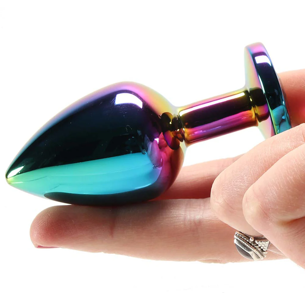 Medium Aluminum Plug with Rainbow Gem in Multicolor - Image 4