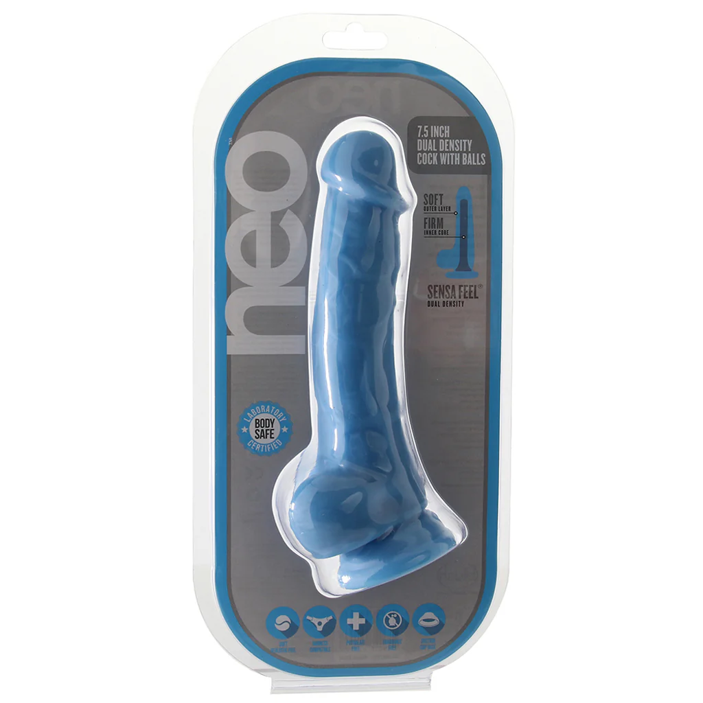 Neo 7.5 Inch Dual Density Cock with Balls in Blue - Image 6