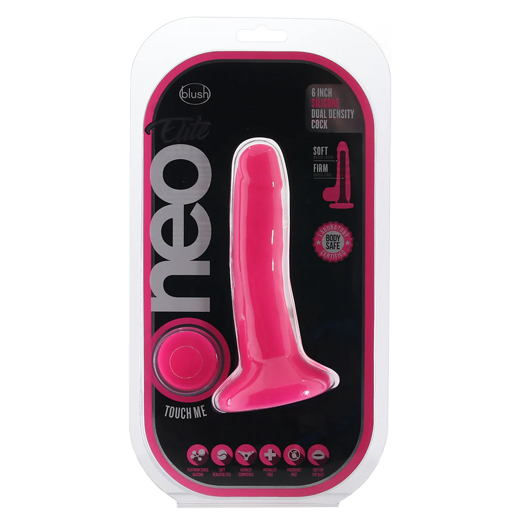 Neo Elite 6 Inch Silicone Dual Density Cock in Pink - Image 6