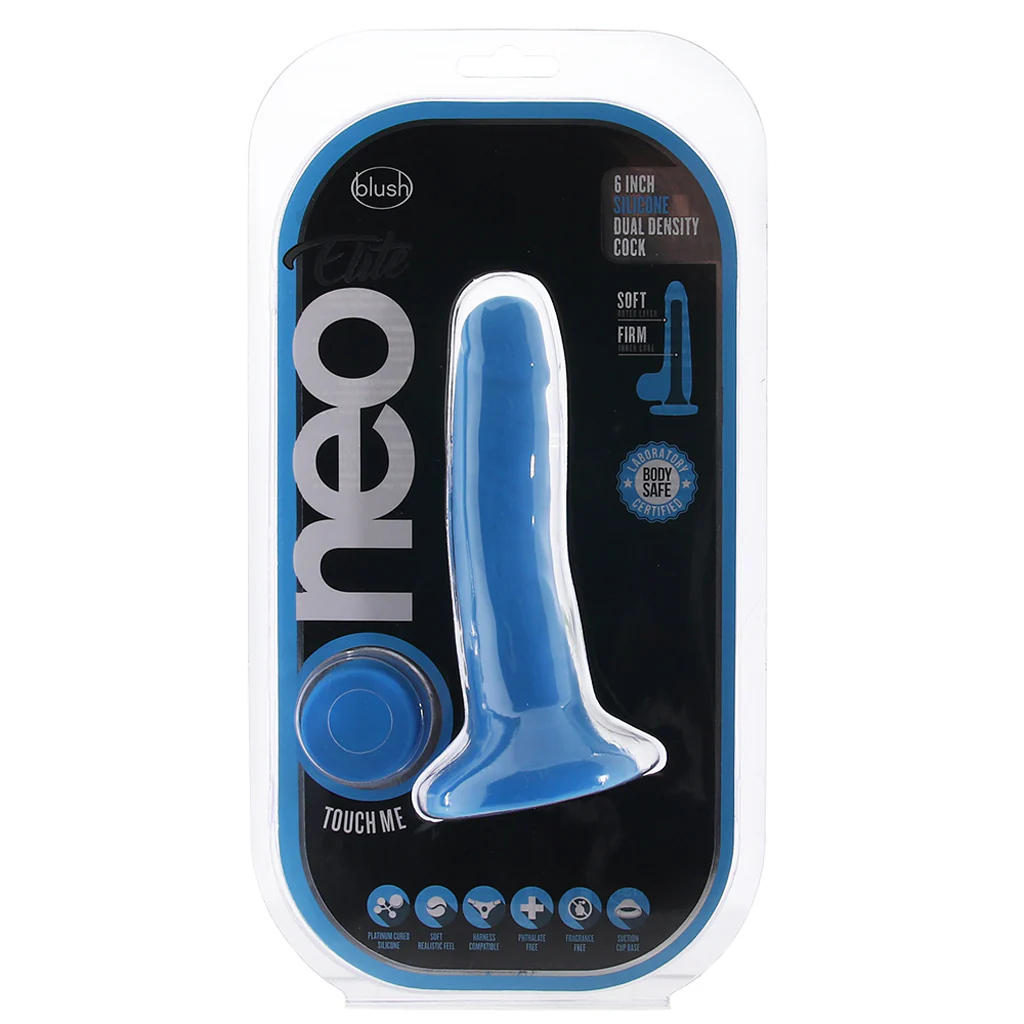 Neo Elite 6 Inch Silicone Dual Density Cock in Blue - Image 6