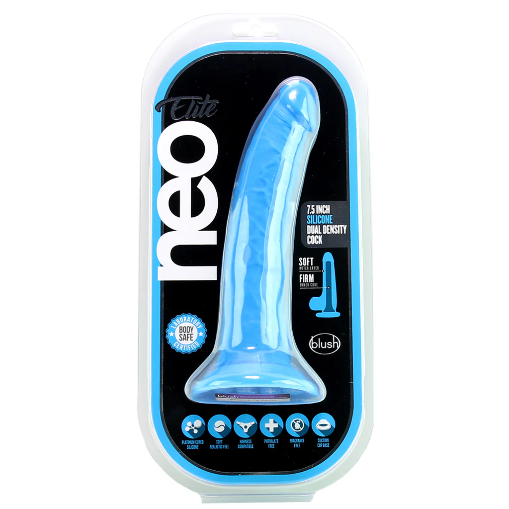 Neo Elite 7.5 Inch Dual Density Silicone Cock in Blue - Image 6