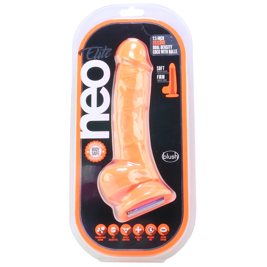 Neo Elite 7.5 Inch Dual Density Silicone Cock in Orange - Image 6