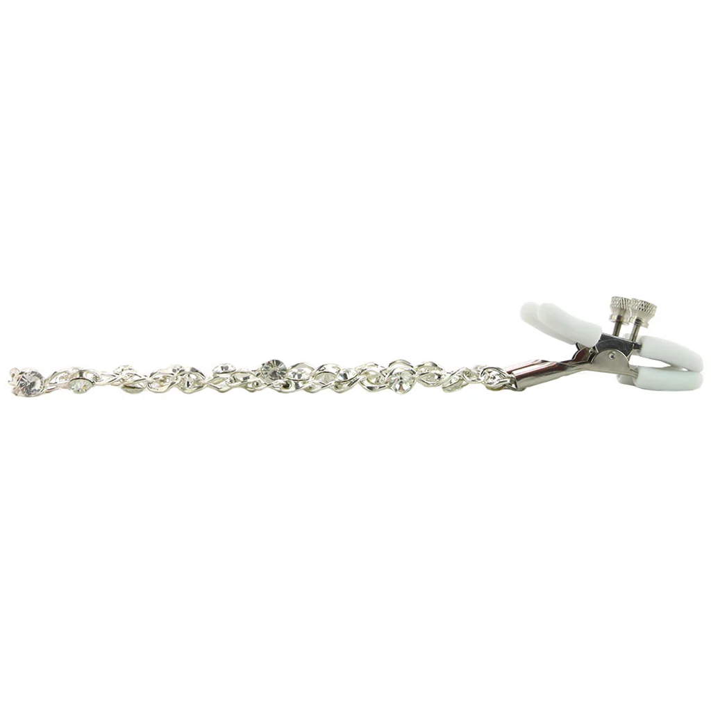 nipple play Crystal Chain Nipple Clamps in White - Image 4