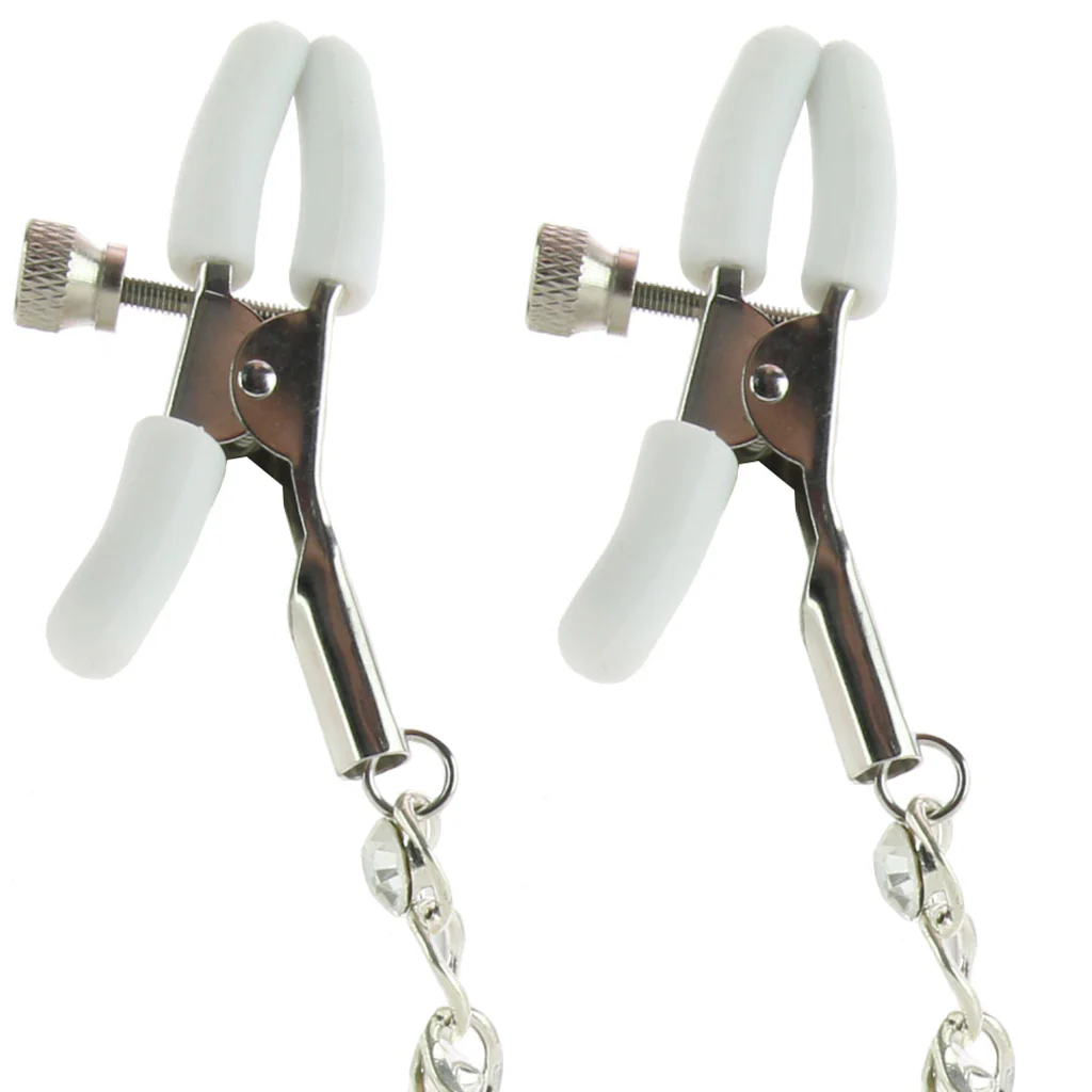 nipple play Crystal Chain Nipple Clamps in White - Image 5