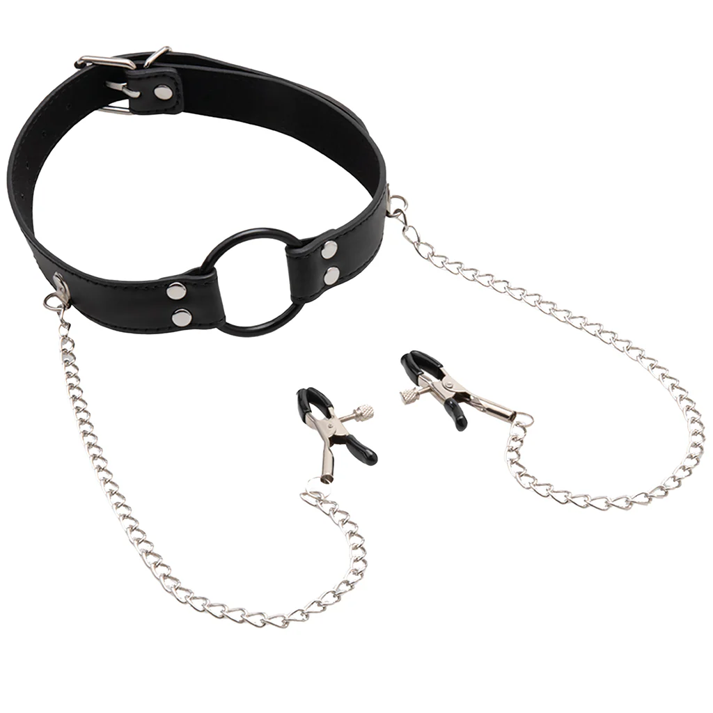 Open Mouth Gag with Nipple Clips - Image 5