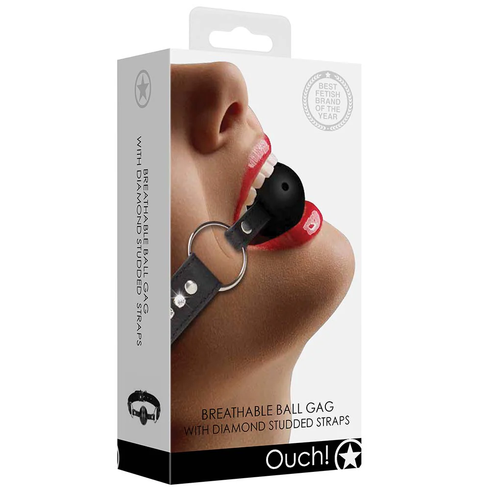 Ouch! Breathable Ball Gag with Diamond Studded Straps - Image 6