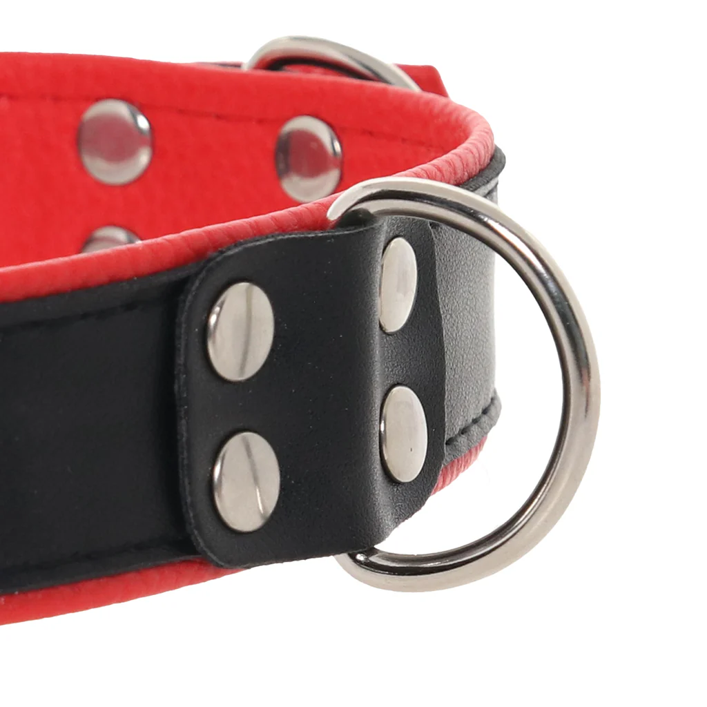 Ouch! Deluxe Bonded Leather Bondage Collar in Red - Image 5