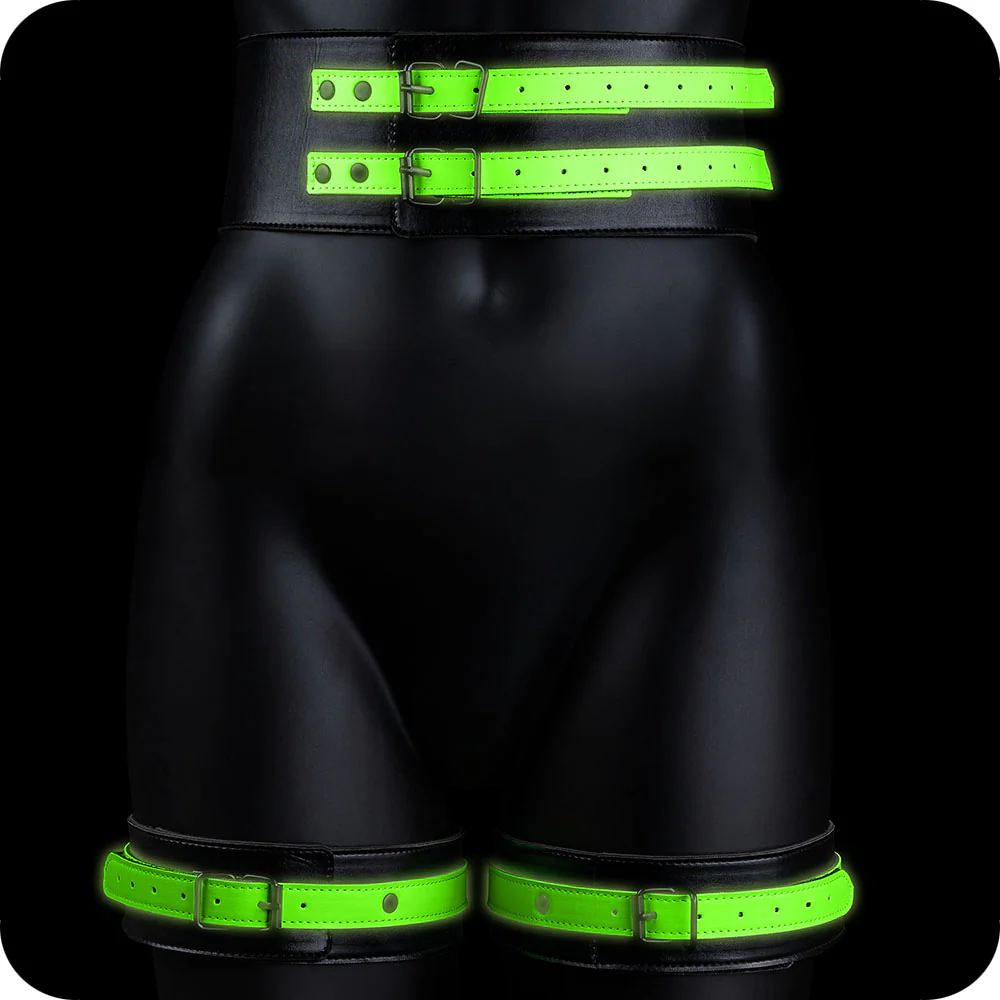 Ouch! Glow Bondage Belt with Thigh and Wrist Cuffs /XL - Image 2
