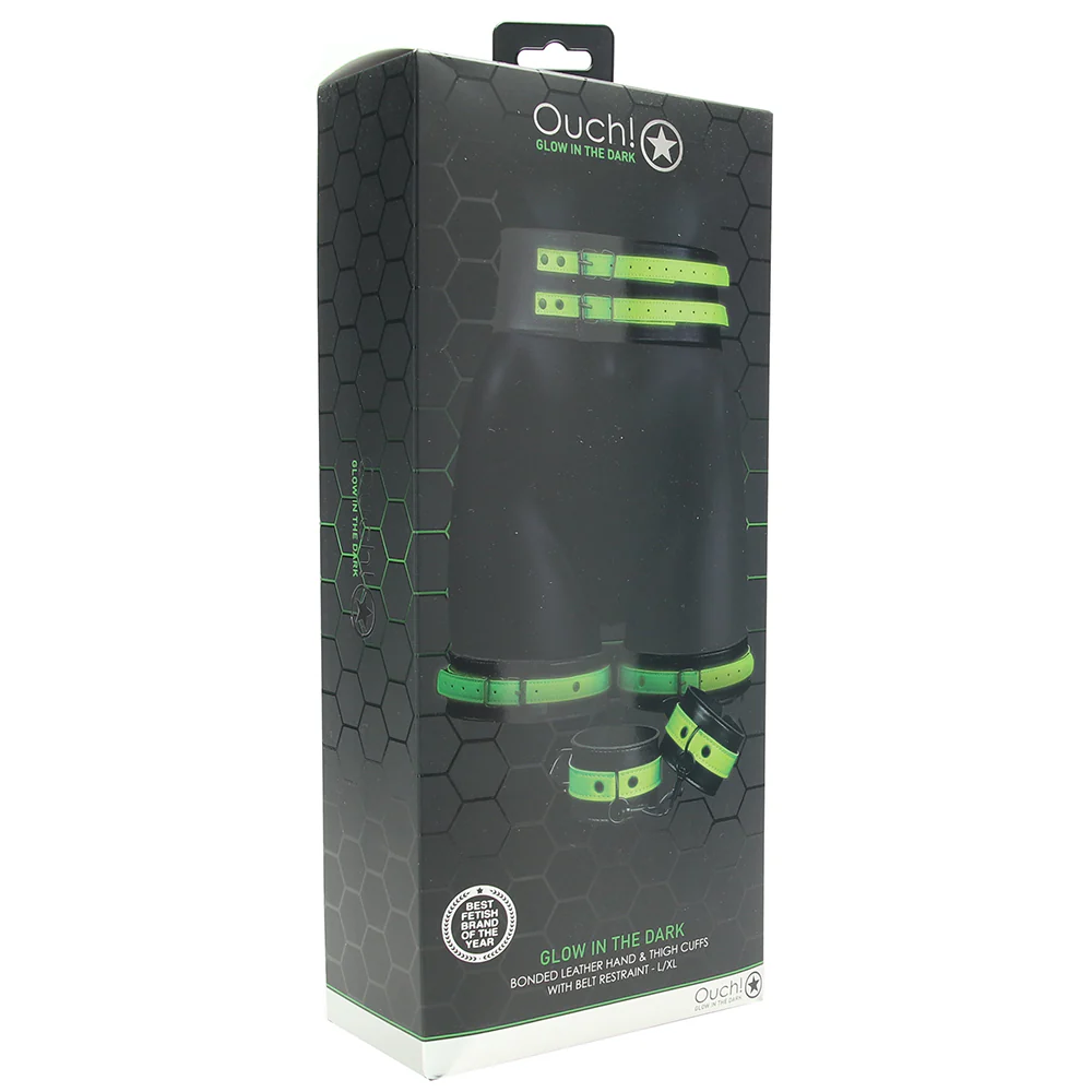 Ouch! Glow Bondage Belt with Thigh and Wrist Cuffs /XL - Image 6