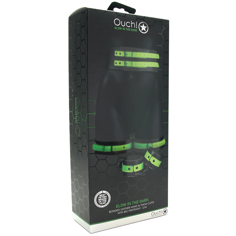 Ouch! Glow In The Dark Bondage Belt with Cuffs /M - Image 6